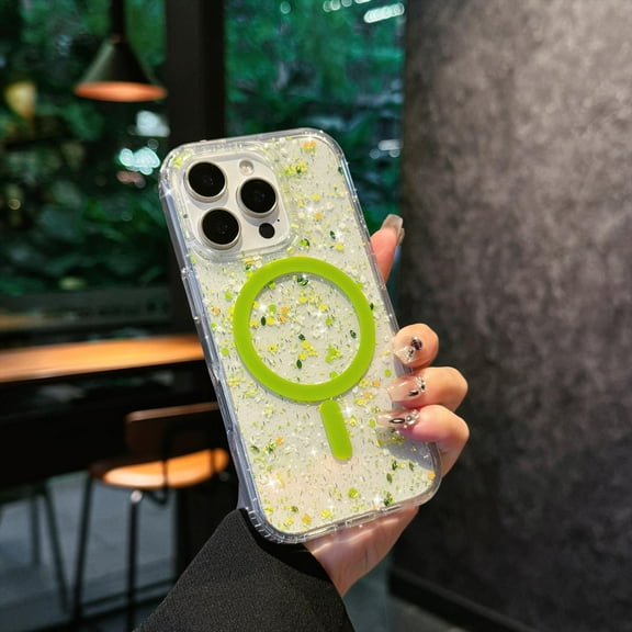Allytechgroup Magnetic Glitter Case for iPhone 16 Pro, Compatible with Mag-safe Anti-Yellowing Slim Lightweight Shockproof Rugged Heavy Duty Durable Cover Case for iPhone 16 Pro, Green