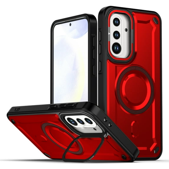 Allytechgroup Magnetic Phone Case for Samsung Galaxy A56 5G with Kickstand, Military-Grade Shockproof Armor Cover with MagSafe Ring, Anti-Scratch Slim Hard Back Case for Men & Women,Red