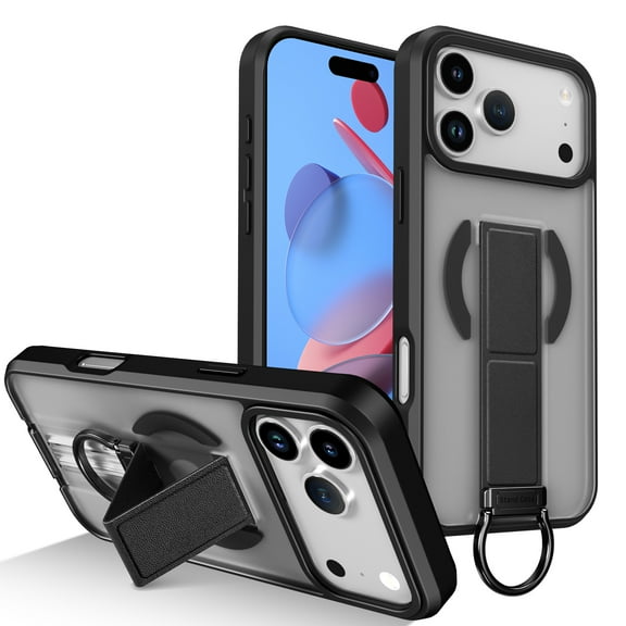 Allytechgroup Magnetic Protective Case For Apple iPhone 17 Air, Shockproof PC+TPU Back Cover with Built-in Grip Ring Kickstand [Compatible with Magsafe] Anti-Scratch Non-Slip Design,Black