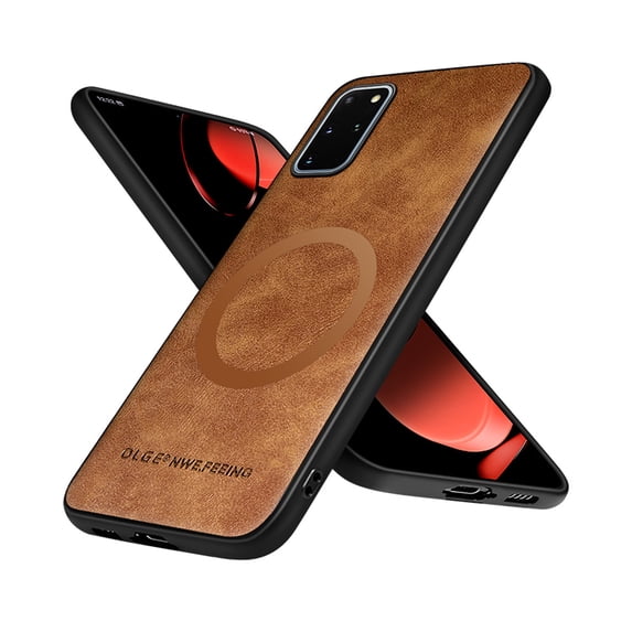 Allytechgroup Magnetic for Samsung Galaxy S20+ Case, Compatible with MagSafe Support Magnetic Car Phone Mount PU Leather Slim Phone Case for Women Men for Samsung Galaxy S20+, Brown