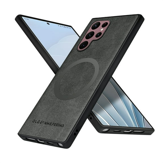 Allytechgroup Magnetic for Samsung Galaxy S23 Ultra Case, Compatible with MagSafe Support Magnetic Car Phone Mount PU Leather Slim Phone Case for Women Men for Samsung Galaxy S23 Ultra, Gray