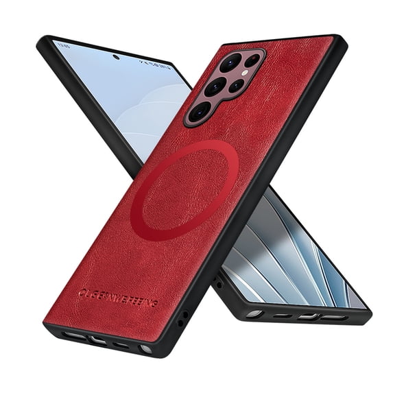 Allytechgroup Magnetic for Samsung Galaxy S23 Ultra Case, Compatible with MagSafe Support Magnetic Car Phone Mount PU Leather Slim Phone Case for Women Men for Samsung Galaxy S23 Ultra, Winered