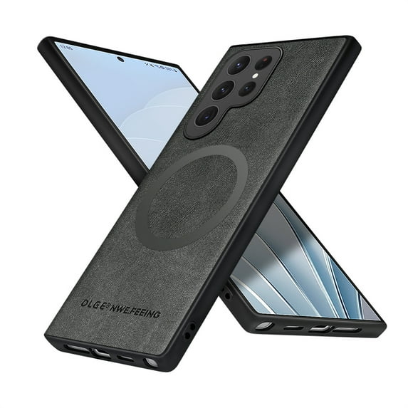 Allytechgroup Magnetic for Samsung Galaxy S24 Ultra Case, Compatible with MagSafe Support Magnetic Car Phone Mount PU Leather Slim Phone Case for Women Men for Samsung Galaxy S24 Ultra, Gray