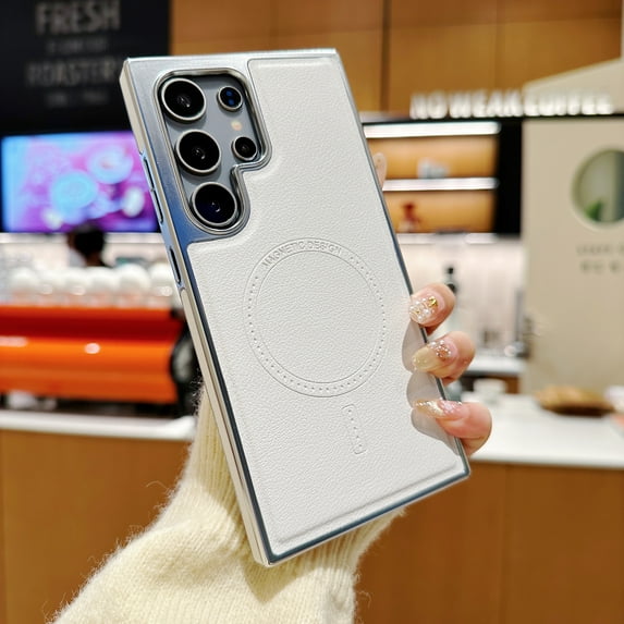 Allytechgroup Magnetic for Samsung Galaxy S25 Ultra Case, Compatible with Magsafe PU Leather Slim Phone Case for Women Men Shockproof Protective Bumper for Samsung Galaxy S25 Ultra, White