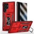 thumbnail image 1 of Allytechgroup Magnetic for Samsung Galaxy S25 Ultra Case with Screen Protection, Military Grade Shockproof Bumper Kickstand Sliding Camera Lens Protector Rugged Bumper for Women Men, Red, 1 of 7