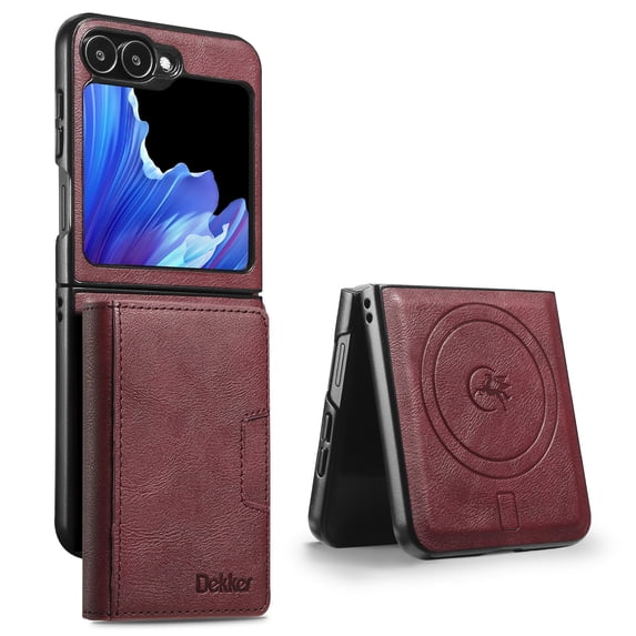 Allytechgroup Magnetic for Samsung Galaxy Z Flip 5 Wallet Phone Case, 2 In 1 Wallet Case with Detachable Cards Holder Support Wireless Charging Shockproof Protective Back Cover for Women Men, Winered