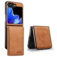 thumbnail image 1 of Allytechgroup Magnetic for Samsung Galaxy Z Flip 5 Wallet Phone Case, 2 In 1 Wallet Case with Detachable Cards Holder Support Wireless Charging Shockproof Protective Back Cover for Women Men, Brown, 1 of 5