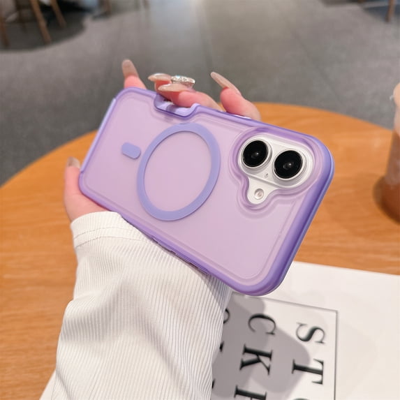 Allytechgroup Magnetic Translucent Back Case Cover for Apple iPhone 16 Plus, Rugged Bumper Heavy Duty Shockproof Anti-Scratch Protective Stylish Phone Case for Women Men, Purple