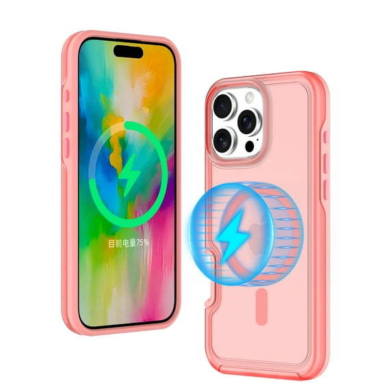 Allytechgroup Magnetic Translucent Back Case Cover for Apple iPhone 16 Pro Max, Rugged Bumper Heavy Duty Shockproof Anti-Scratch Protective Stylish Phone Case for Women Men, Pink