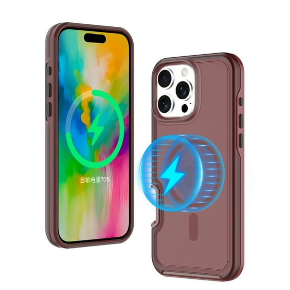 Allytechgroup Magnetic Translucent Back Case Cover for Apple iPhone 16 Pro Max, Rugged Bumper Heavy Duty Shockproof Anti-Scratch Protective Stylish Phone Case for Women Men, Winered