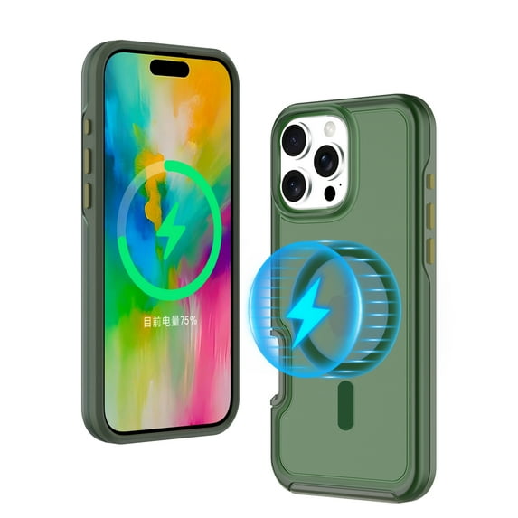 Allytechgroup Magnetic Translucent Back Case Cover for Apple iPhone 16 Pro Max, Rugged Bumper Heavy Duty Shockproof Anti-Scratch Protective Stylish Phone Case for Women Men, Armygreen