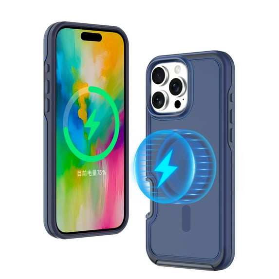 Allytechgroup Magnetic Translucent Back Case Cover for Apple iPhone 16 Pro, Rugged Bumper Heavy Duty Shockproof Anti-Scratch Protective Stylish Phone Case for Women Men, Darkblue
