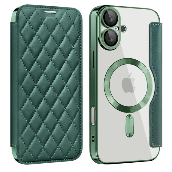 Allytechgroup Magnetic Wallet Case for Apple iPhone 16, RFID Blocking PU Leather Clear Back Cover Compatible with Magsafe Wireless Charging Anti-Scratch Phone Case for iPhone 16, Darkgreen