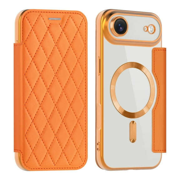 Allytechgroup Magnetic Wallet Case for Apple iPhone Air, RFID Blocking PU Leather Clear Back Cover Compatible with Magsafe Wireless Charging Anti-Scratch Case for iPhone Air,Orange
