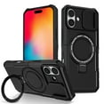 thumbnail image 1 of Allytechgroup Magnetic for iPhone 16 Case with Kickstand, [Slide Camera Cover] Rotatable Ring Holder Stand Military Grade Drop Protection Back Cover for iPhone 16, Black, 1 of 10