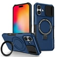 thumbnail image 1 of Allytechgroup Magnetic for iPhone 16 Case with Kickstand, [Slide Camera Cover] Rotatable Ring Holder Stand Military Grade Drop Protection Back Cover for iPhone 16, Royalblue, 1 of 10
