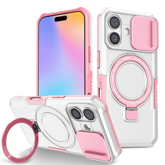 Allytechgroup Magnetic For iPhone 16 Case with Ring, [1x Screen Protector] [Slide Camera Cover] Military Grade Drop Protection Back Cover For iPhone 16, B