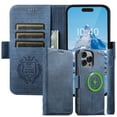 thumbnail image 1 of Allytechgroup Magnetic for iPhone 16 with Credit Card Slot, Compatible with Magsafe PU Leather Flip Wallet Phone Case with Kickstand Shockproof Protective Bumper for iPhone 16, Blue, 1 of 5