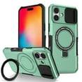 thumbnail image 1 of Allytechgroup Magnetic for iPhone 16 Plus Case with Kickstand, [Slide Camera Cover] Rotatable Ring Holder Stand Military Grade Drop Protection Back Cover for iPhone 16 Plus, Lightgreen, 1 of 10
