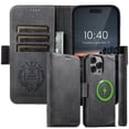 thumbnail image 1 of Allytechgroup Magnetic for iPhone 16 Plus with Credit Card Slot, Compatible with Magsafe PU Leather Flip Wallet Phone Case with Kickstand Shockproof Protective Bumper for iPhone 16 Plus, Black, 1 of 6
