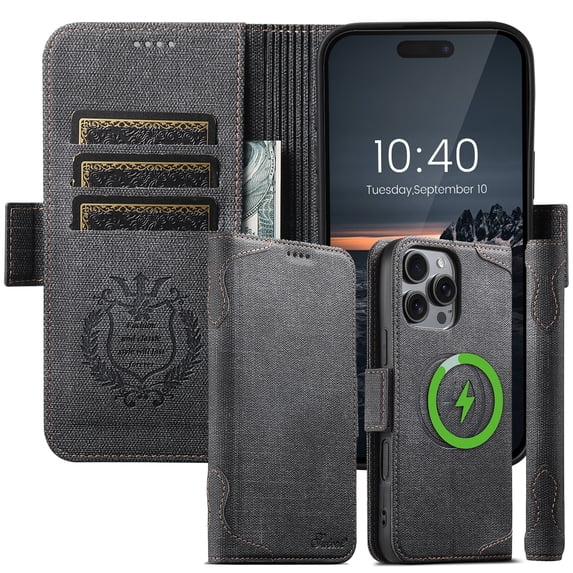 Allytechgroup Magnetic for iPhone 16 Plus with Credit Card Slot, Compatible with Magsafe PU Leather Flip Wallet Phone Case with Kickstand Shockproof Protective Bumper for iPhone 16 Plus, Black