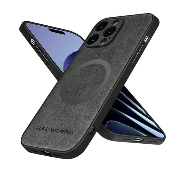 Allytechgroup Magnetic for iPhone 16 Pro Case, Compatible with MagSafe Support Magnetic Car Phone Mount PU Leather Slim Phone Case for Women Men for iPhone 16 Pro, Gray