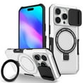 thumbnail image 1 of Allytechgroup Magnetic for iPhone 16 Pro Case with Kickstand, [Slide Camera Cover] Rotatable Ring Holder Stand Military Grade Drop Protection Back Cover for iPhone 16 Pro, White, 1 of 10