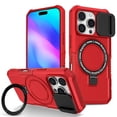thumbnail image 1 of Allytechgroup Magnetic for iPhone 16 Pro Case with Kickstand, [Slide Camera Cover] Rotatable Ring Holder Stand Military Grade Drop Protection Back Cover for iPhone 16 Pro, Red, 1 of 10
