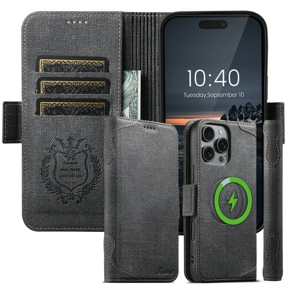 Allytechgroup Magnetic for iPhone 16 Pro with Credit Card Slot, Compatible with Magsafe PU Leather Flip Wallet Phone Case with Kickstand Shockproof Protective Bumper for iPhone 16 Pro, Black
