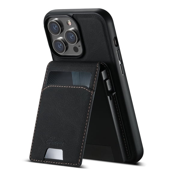 Allytechgroup Magnetic for iPhone 16 Pro Wallet Case, Elegant PU Leather with RFID Flip Card Slots Kickstand Magnetic Clasp Durable Shockproof Protective Back Cover for Women Men, Black