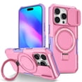 thumbnail image 1 of Allytechgroup Magnetic for iPhone 17 Pro Case with Kickstand, [Slide Camera Cover] Rotatable Ring Holder Stand Military Grade Drop Protection Back Cover for iPhone 17 Pro, Pink, 1 of 10