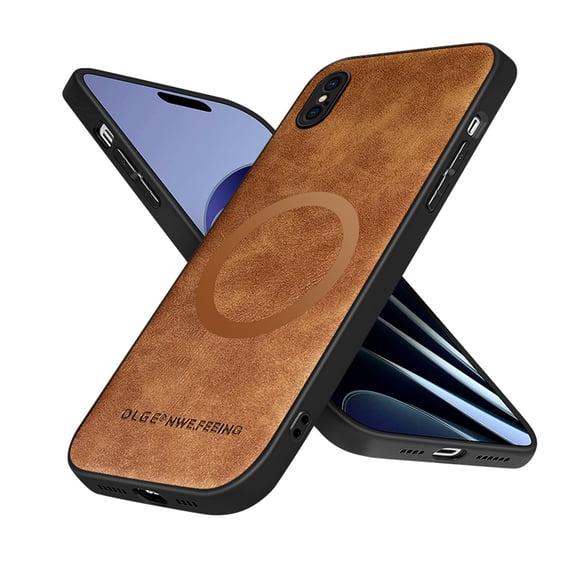 Allytechgroup Magnetic for iPhone XS Max Case, Compatible with MagSafe Support Magnetic Car Phone Mount PU Leather Slim Phone Case for Women Men for iPhone XS Max, Brown
