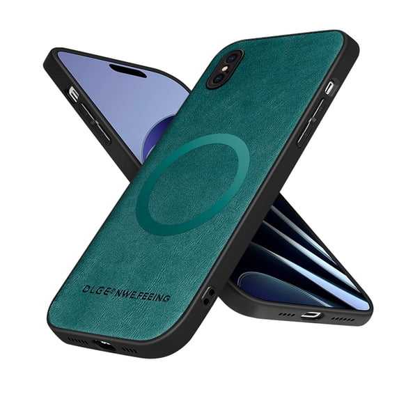 Allytechgroup Magnetic for iPhone XS Max Case, Compatible with MagSafe Support Magnetic Car Phone Mount PU Leather Slim Phone Case for Women Men for iPhone XS Max, Green