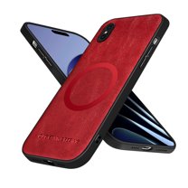 Allytechgroup Magnetic for iPhone XS/X Case, Compatible with MagSafe Support Magnetic Car Phone Mount PU Leather Slim Phone Case for Women Men for iPhone XS/X, Winered