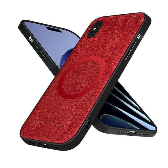 Allytechgroup Magnetic for iPhone XS/X Case, Compatible with MagSafe Support Magnetic Car Phone Mount PU Leather Slim Phone Case for Women Men for iPhone XS/X, Winered