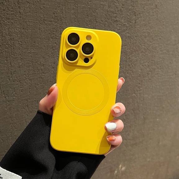 Allytechgroup Magsafe Case for Apple iPhone 12 Pro Max, Slim Liquid Silicone Shockproof Anti-Scratch Bumper Lightweight Camera Lens Protective Magnetic Back Case Cover for iPhone 12 Pro Max, Yellow