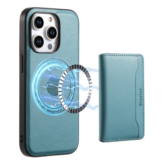 Allytechgroup Magsafe Compatible Phone Case for Apple iPhone 15 Plus with Detachable Magnetic Cards Holder, Retro PU Leather TPU Soft Back Shell Slim Fit Case for Women Men, Blue