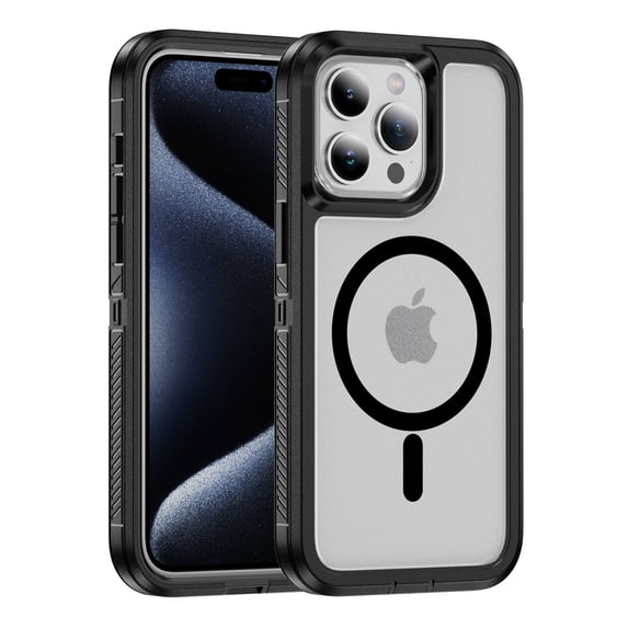 Allytechgroup Magsafe Compatible Phone Case for Apple iPhone 15 Pro Max, Rugged Shockproof PC TPU Hybrid Heavy Duty Protection Drop Proof Anti-Scratch Case Cover for Women Men, Clear
