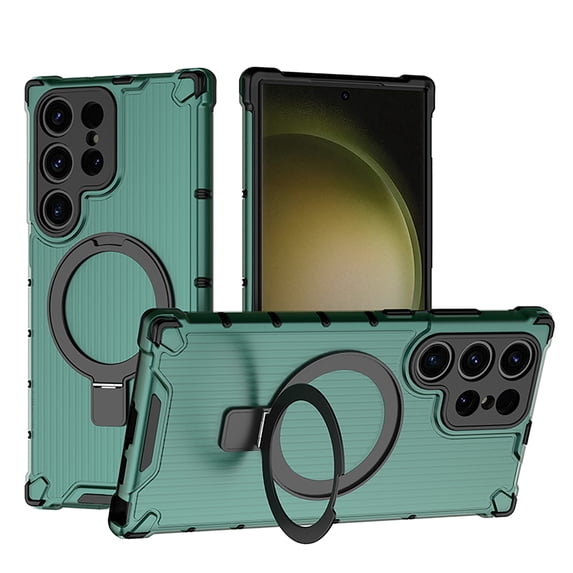 Allytechgroup Mangetic Back Case for Samsung Galaxy S24 Ultra, Ring Holder Stand Shockproof Anti-Scratch Protective Bumper Rugged Hybrid Phone Case for Galaxy S24 Ultra, Green