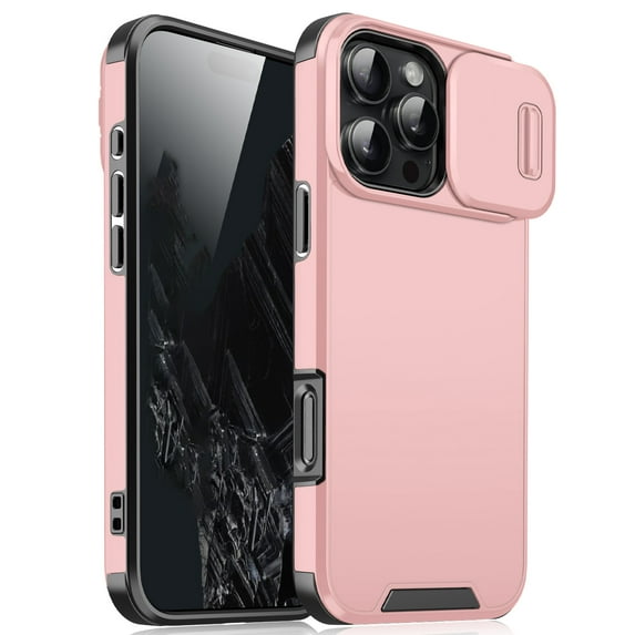 Allytechgroup Matte Back Cover Case for Apple iPhone 15 Pro Max, Sliding Camera Lens Protector Heavy Duty Shockproof Anti-Scratch Slim Fit Phone Case for Women Men, Pink