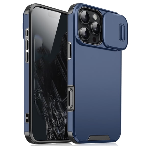 Allytechgroup Matte Back Cover Case for Apple iPhone 15, Sliding Camera Lens Protector Heavy Duty Shockproof Anti-Scratch Slim Fit Phone Case for Women Men, Blue