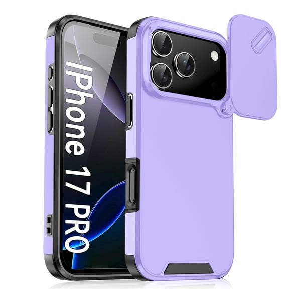 Allytechgroup Matte Back Cover Case for Apple iPhone 17 Pro, Sliding Camera Lens Protector Support Wireless Charging Heavy Duty Shockproof Anti-Scratch Slim Fit Phone Case for Women Men, Purple