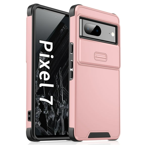 Allytechgroup Matte Back Cover Case for Google Pixel 7, Sliding Camera Lens Protector Heavy Duty Shockproof Anti-Scratch Slim Fit Phone Case for Women Men, Pink