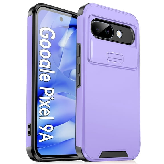 Allytechgroup Matte Back Cover Case for Google Pixel 9A, Support Wireless Charging Sliding Camera Lens Protector Heavy Duty Shockproof Anti-Scratch Slim Fit Phone Case for Women Men, Purple