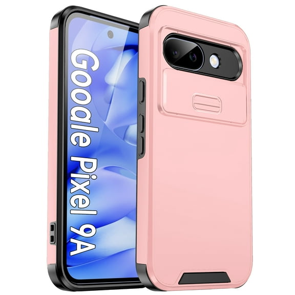 Allytechgroup Matte Back Cover Case for Google Pixel 9A, Support Wireless Charging Sliding Camera Lens Protector Heavy Duty Shockproof Anti-Scratch Slim Fit Phone Case for Women Men, Pink
