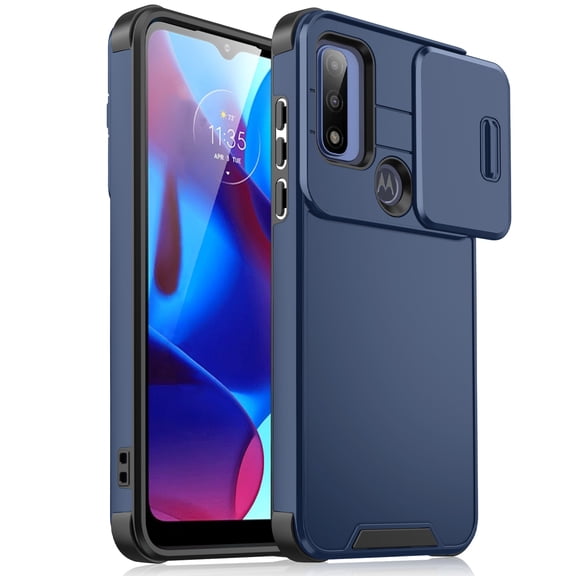 Allytechgroup Matte Back Cover Case for Moto G Play 4G 2024, Support Wireless Charging Sliding Camera Lens Protector Heavy Duty Shockproof Anti-Scratch Slim Fit Phone Case for Women Men, Blue