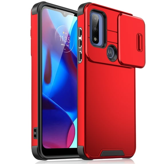 Allytechgroup Matte Back Cover Case for Motorola Moto G Stylus 5G (2022), Sliding Camera Lens Protector Heavy Duty Shockproof Anti-Scratch Slim Fit Phone Case for Women Men, Red