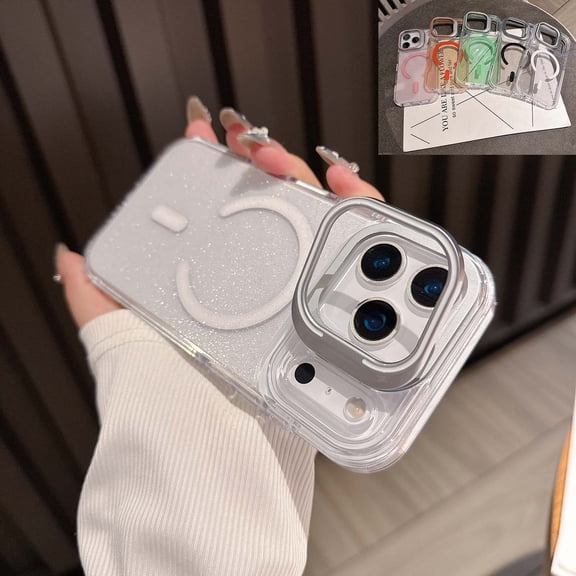 Allytechgroup Matte Magnetic Case for iPhone 16 Pro with Flip Camera Ring Stand, [Compatible with Magsafe] Glitter Bling Sparkly Shockproof Bumper Soft TPU Back Cover Kickstand Women Girl, White