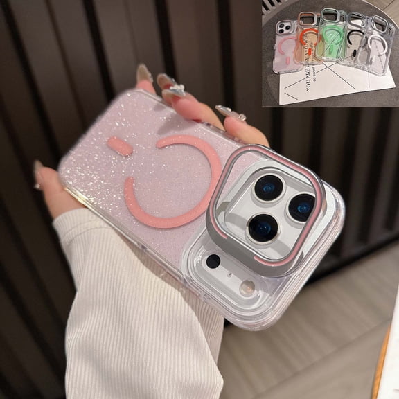 Allytechgroup Matte Magnetic Case for iPhone 16 Pro Max with Flip Camera Ring Stand, [Compatible with Magsafe] Glitter Bling Sparkly Shockproof Bumper Soft TPU Back Cover Kickstand Women Girl, Pink