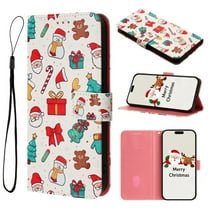 Allytechgroup Merry Christmas Series Case for Apple iPhone 16 Plus, Stylish Cute Pattern Design Folio Stand Cards Slots Cash Pocket Flip Wallet Cover Case with Hand Wrist for Women Men